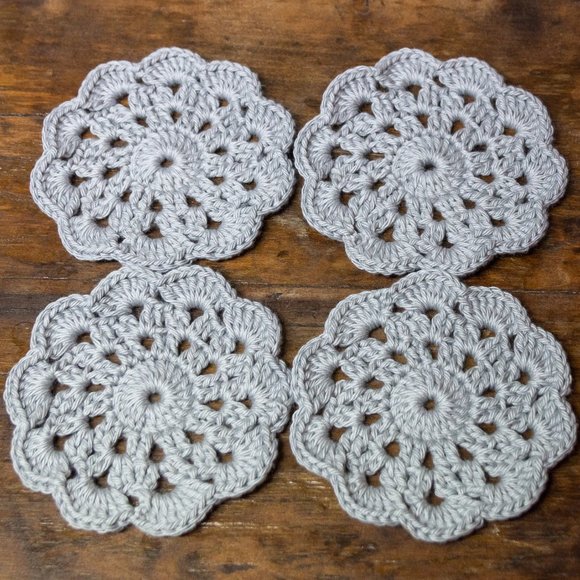 Handmade set of 4 crochet grey drink coasters - Picture 3 of 6